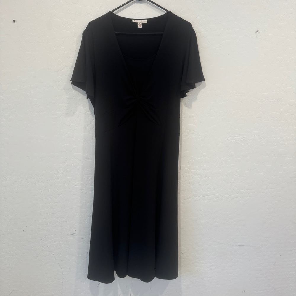 JM Collection Dress Womens 1X Black V-Neck Midi Twisted Neckline Modest Capsule